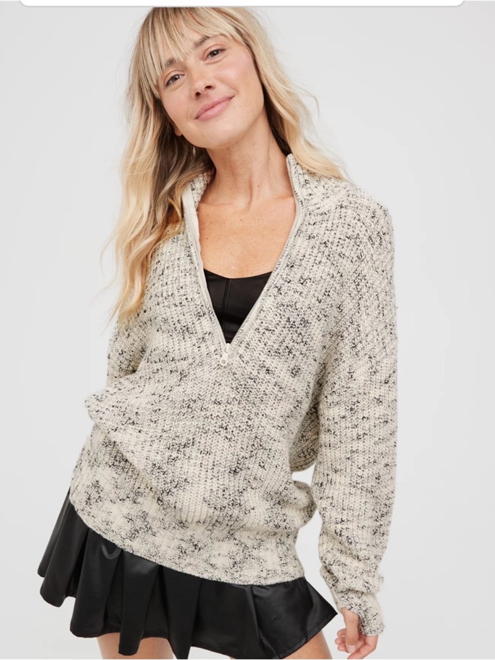 Offline By aerie Large Hillside Quarter Zip Sweater Tunic Oversized Chunky Knit